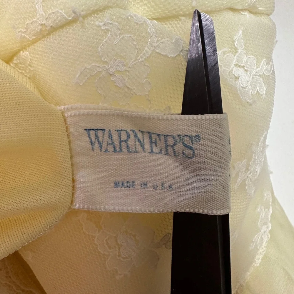 Vintage Warners Yellow Lace Babydoll Nightgown 32 USA 60s 70s Sheer Lingerie